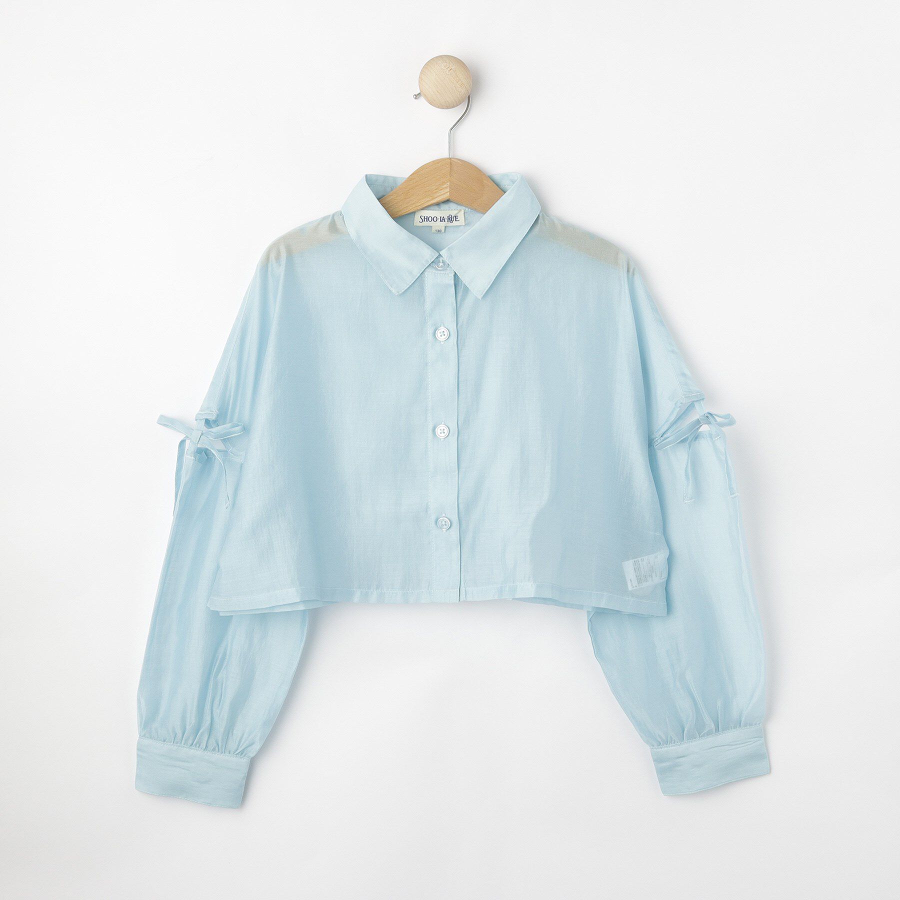 SHOO･LA･RUE「【130-150cm】程よい肌見せが叶う クロップドシアーシャツ」|シャツ・ブラウス|サックスブルー(09