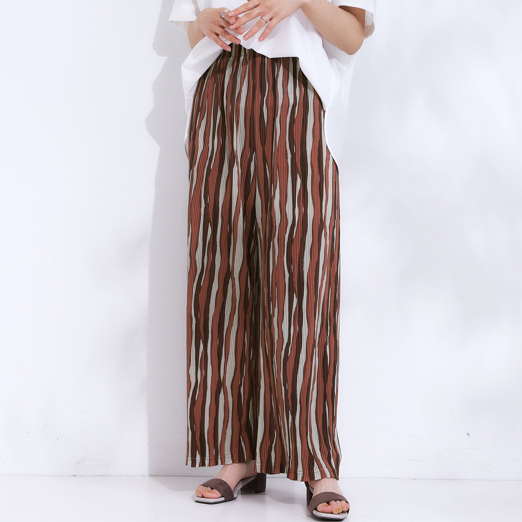 SHOO･LA･RUE「【洗濯機可/柄が選べる】さらさら楽ちん プリーツ ワイドパンツ」|その他|