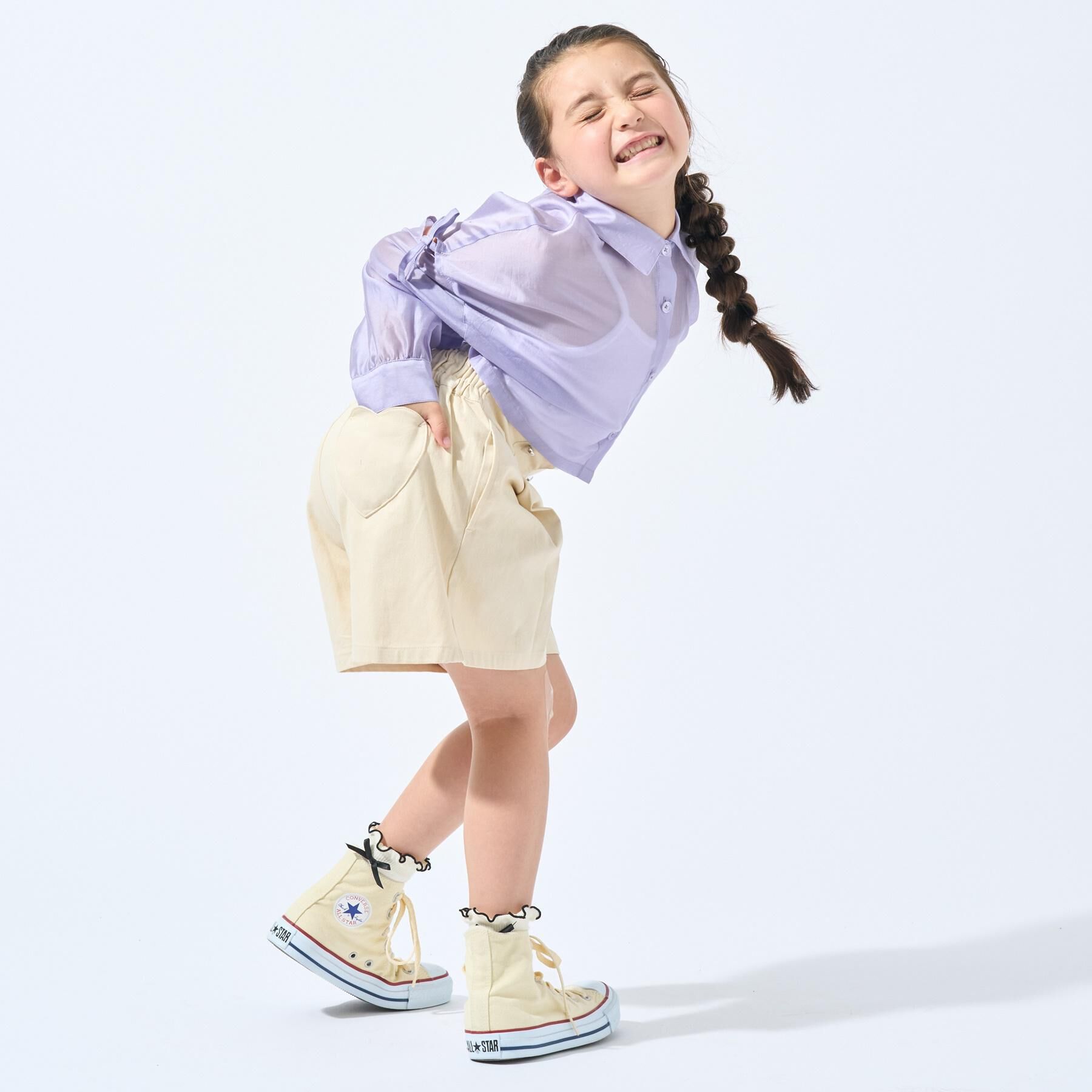 SHOO･LA･RUE「【130-150cm】ハートモチーフに心ときめく ハイウエストショートパンツ」|キュロット|