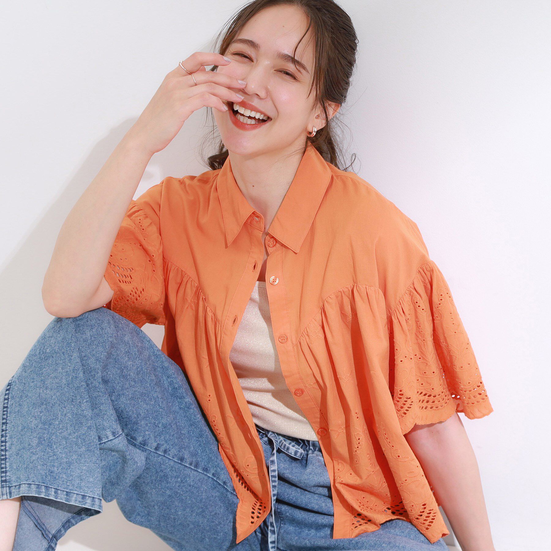 SHOO･LA･RUE「コーデの主役になる スカラップレースブラウス」|シャツ・ブラウス|オレンジ(067)