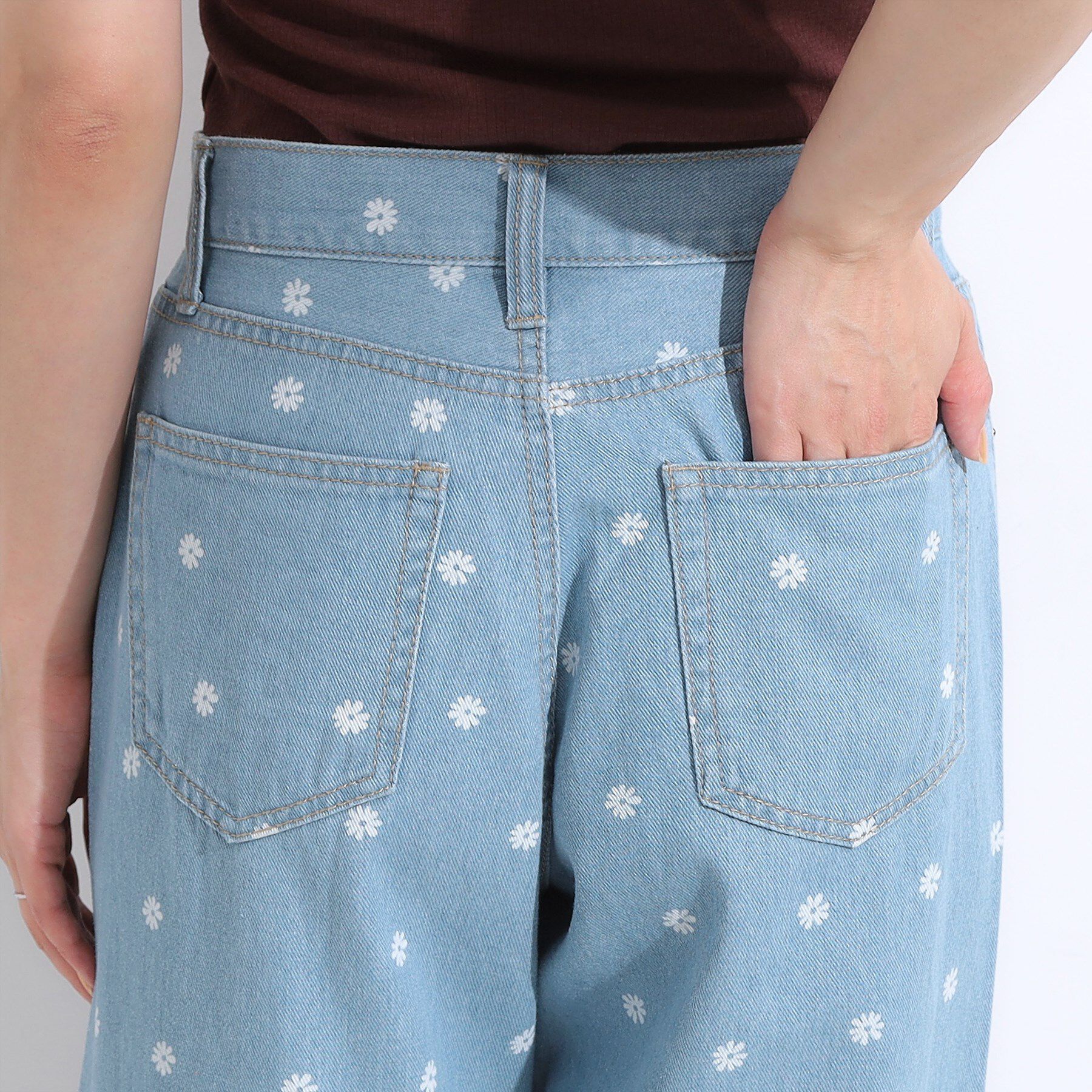 SHOO･LA･RUE「【S-LL】周りと差がつく デイジー柄デニムワイドパンツ」|デニム|