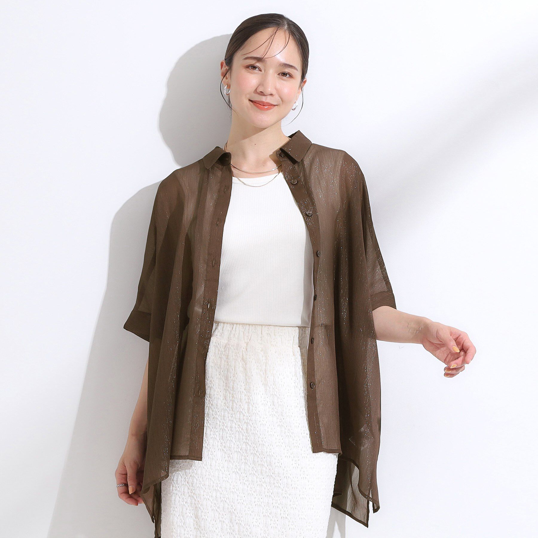 SHOO･LA･RUE「大人のシアー感 ラメが華やかな楊柳ポンチョシャツ」|シャツ・ブラウス|