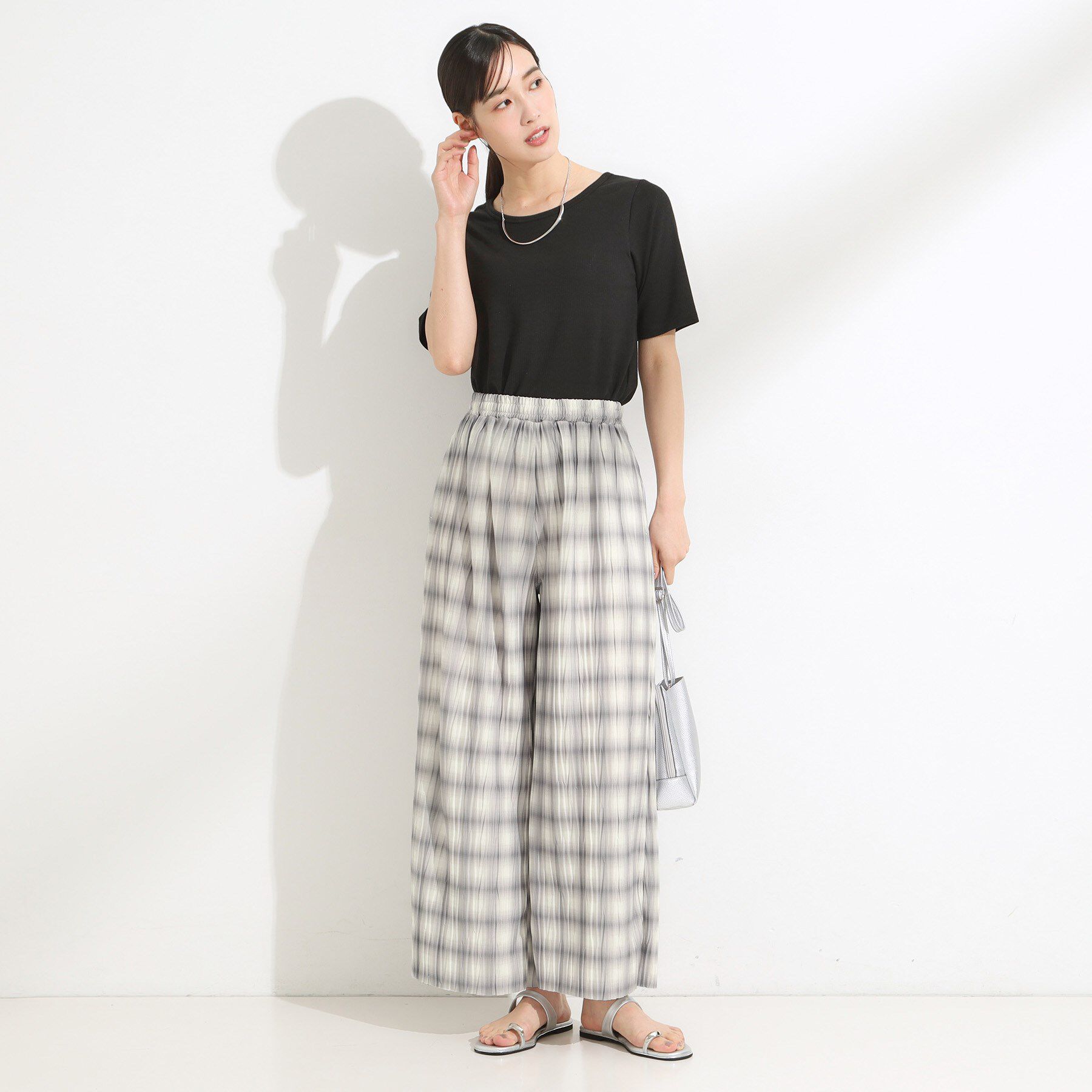 SHOO･LA･RUE「【S-LL/ポケット付き】チェック柄 ウェーブプリーツパンツ」|その他|