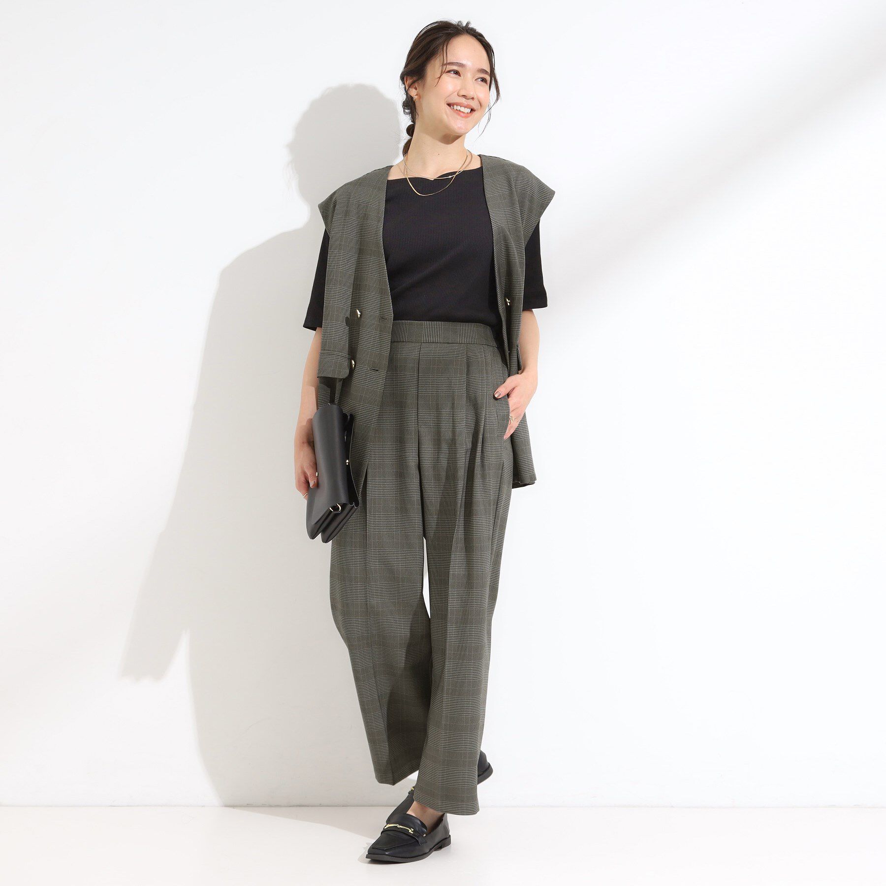 SHOO･LA･RUE「【S-LL/セットアップ可/洗濯後しわになりにくい】きちんと見え タックワイドパンツ」|その他|