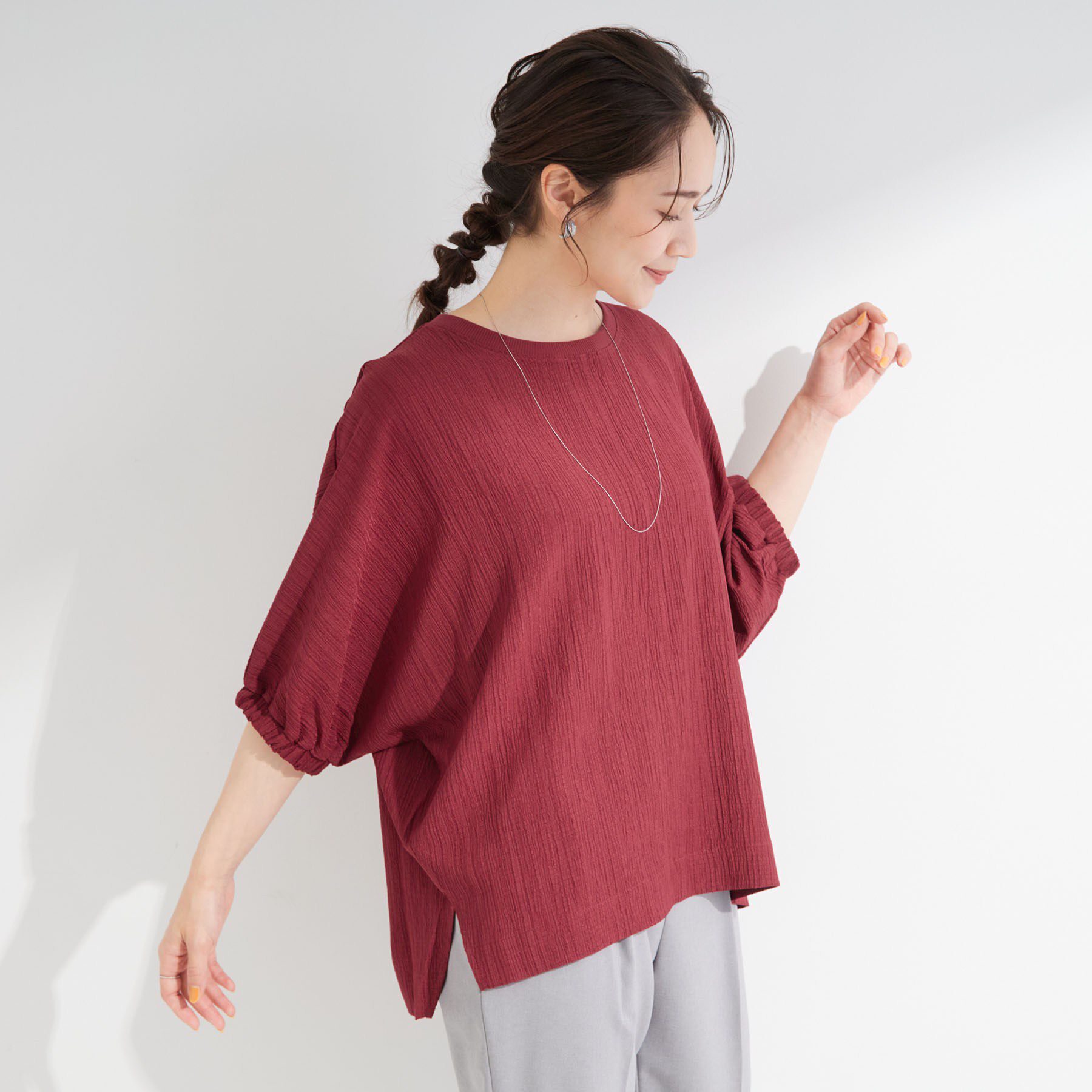 SHOO･LA･RUE「【インせず着られる/洗濯後しわになりにくい】シボシボドルマンブラウス」|シャツ・ブラウス|