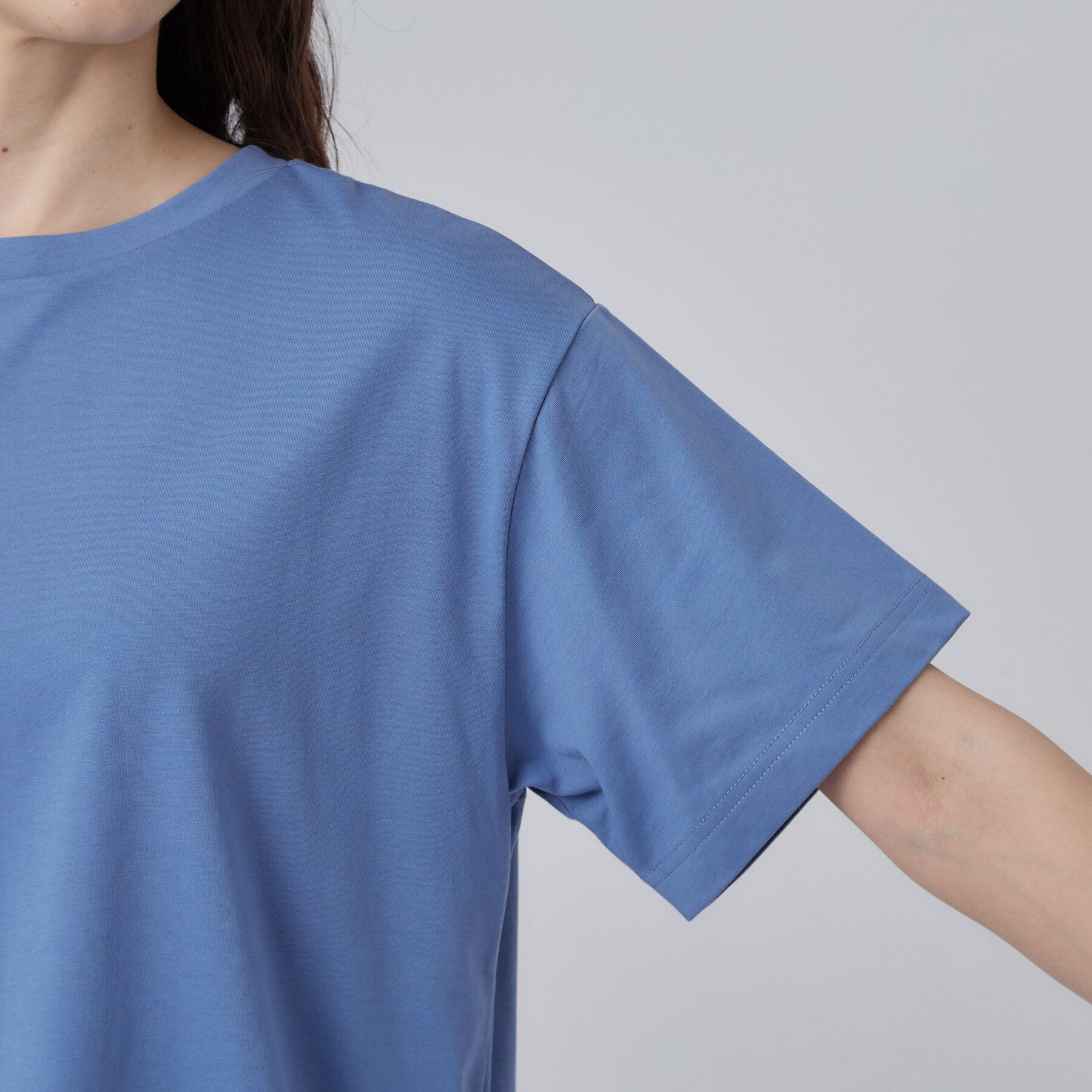 SHOO･LA･RUE「【ひんやり/体型カバー/S-LL】インせず着られる 異素材ドッキングTシャツ」|Tシャツ・カットソー|