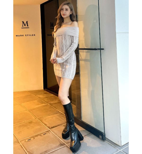 GYDA「オフショルケーブルタイトニットワンピース」|ワンピース|