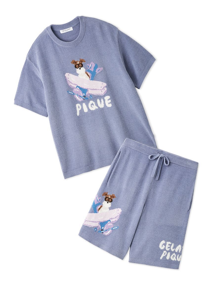 GELATO PIQUE HOMME「【ヒラノトシユキ】【HOMME】エアリーモコPLANEDOGジャガードプルオーバー&ハーフパンツセット」|ルームウェア|BLU
