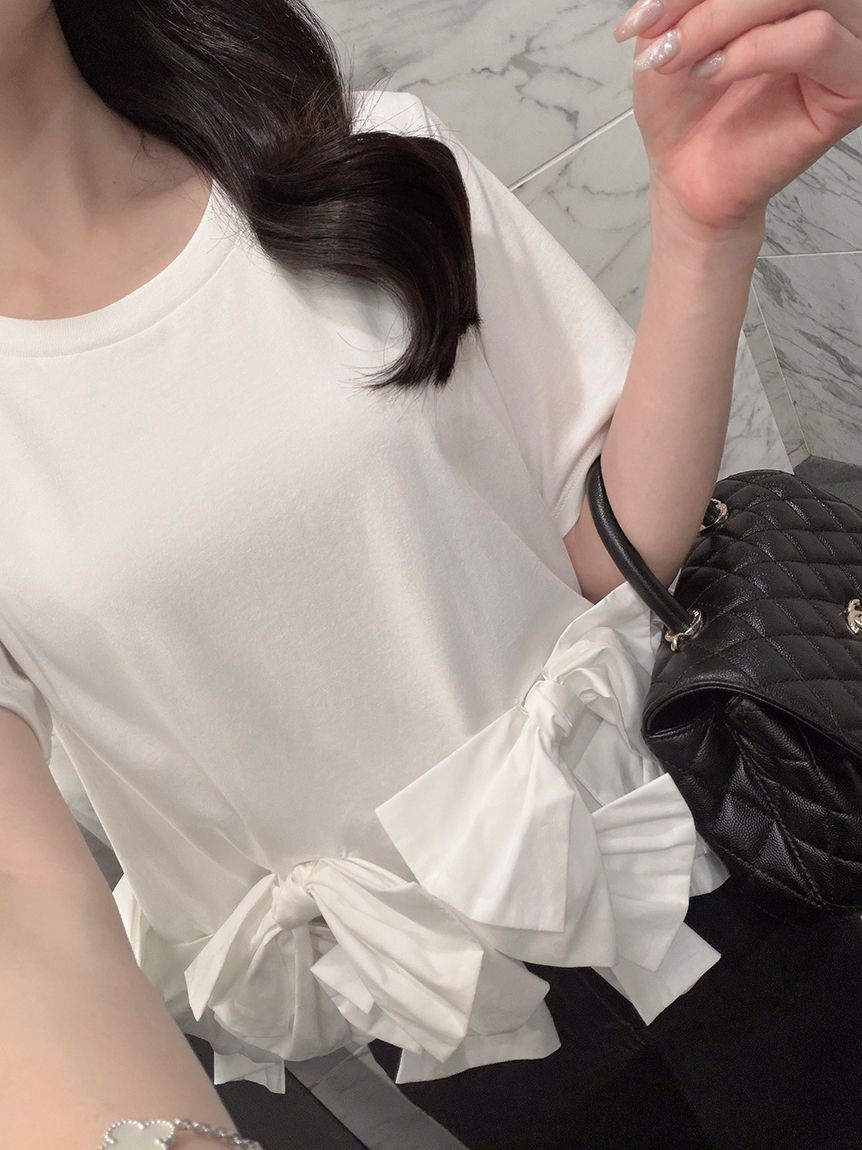 SNIDEL「【USAGI ONLINE/ZOZOTOWN限定】リボンドッキングTシャツ」|Tシャツ・カットソー|WHT