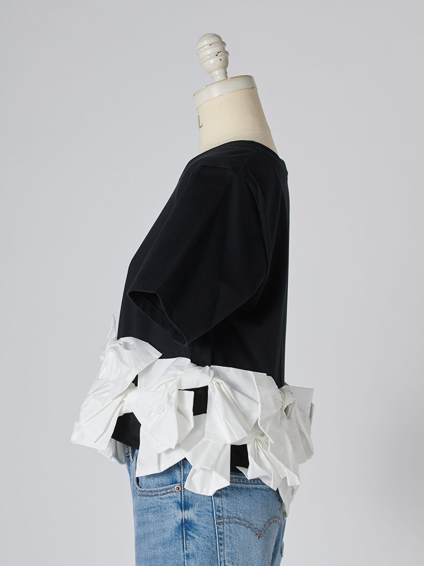 SNIDEL「【USAGI ONLINE/ZOZOTOWN限定】リボンドッキングTシャツ」|Tシャツ・カットソー|