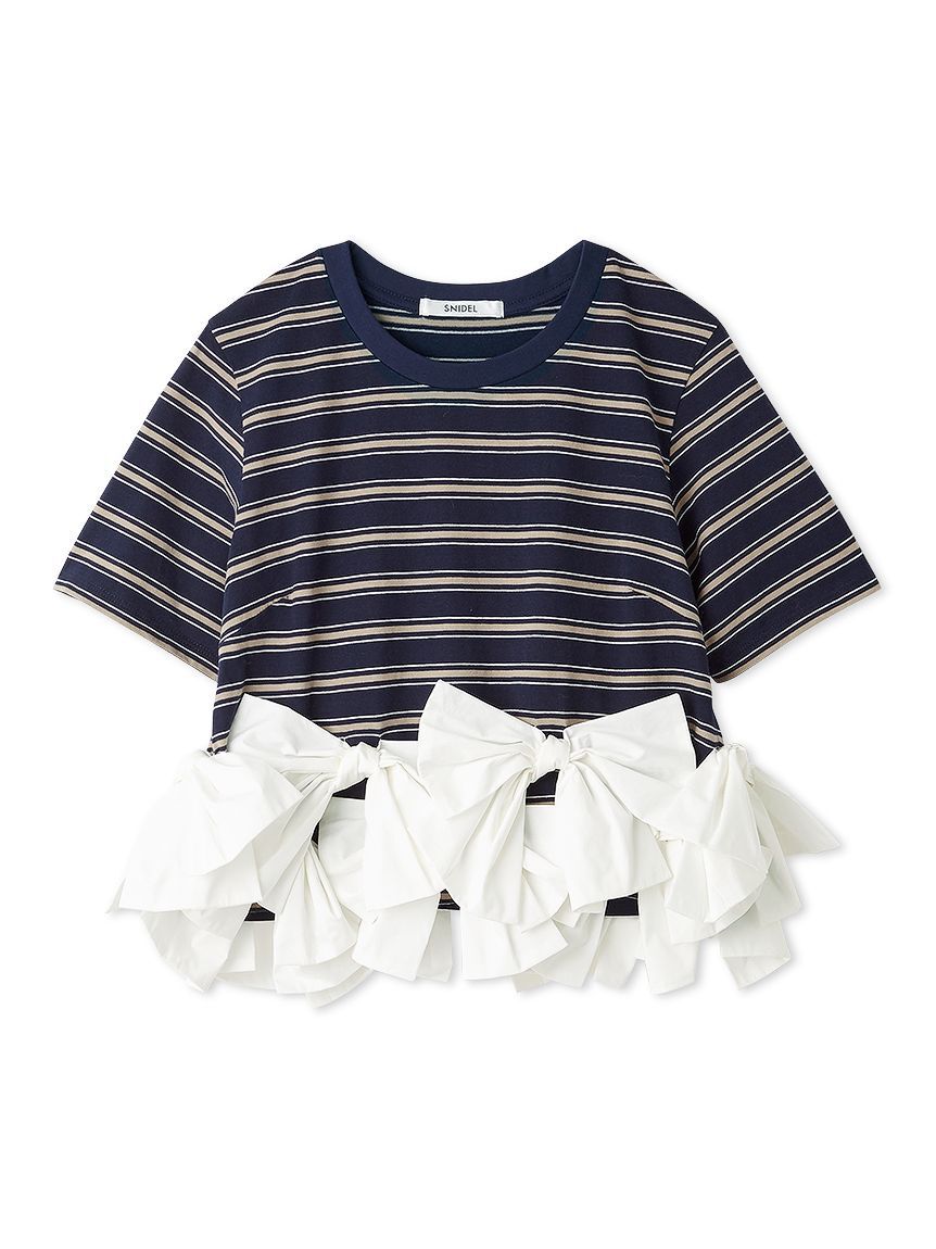 SNIDEL「【USAGI ONLINE/ZOZOTOWN限定】リボンドッキングTシャツ」|Tシャツ・カットソー|