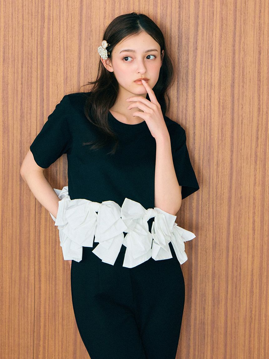 SNIDEL「【USAGI ONLINE/ZOZOTOWN限定】リボンドッキングTシャツ」|Tシャツ・カットソー|
