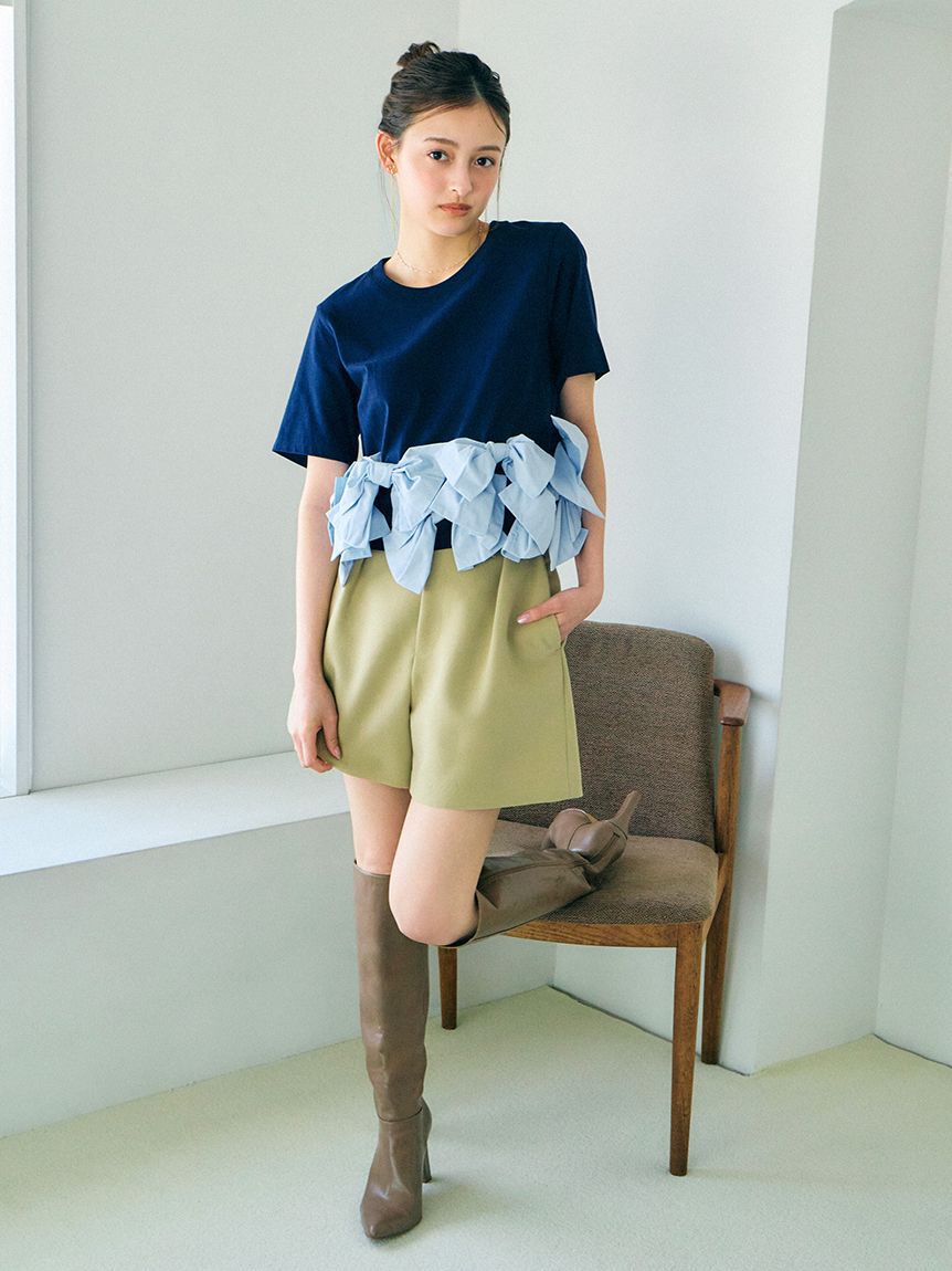 SNIDEL「【USAGI ONLINE/ZOZOTOWN限定】リボンドッキングTシャツ」|Tシャツ・カットソー|