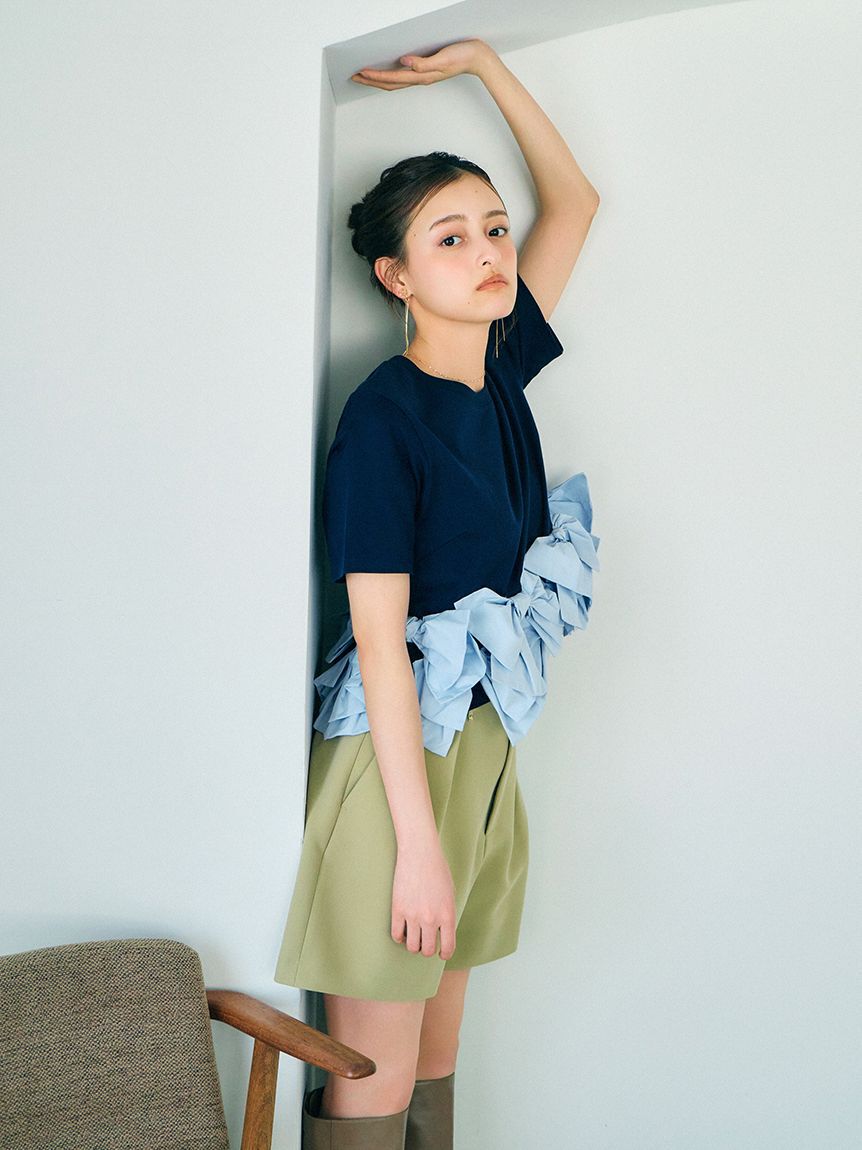 SNIDEL「【USAGI ONLINE/ZOZOTOWN限定】リボンドッキングTシャツ」|Tシャツ・カットソー|
