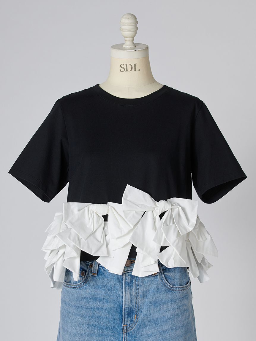 SNIDEL「【USAGI ONLINE/ZOZOTOWN限定】リボンドッキングTシャツ」|Tシャツ・カットソー|