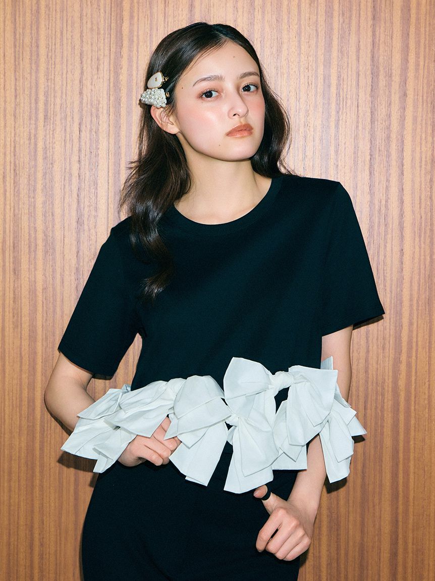 SNIDEL「【USAGI ONLINE/ZOZOTOWN限定】リボンドッキングTシャツ」|Tシャツ・カットソー|BLK