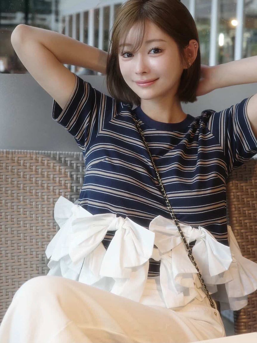 SNIDEL「【USAGI ONLINE/ZOZOTOWN限定】リボンドッキングTシャツ」|Tシャツ・カットソー|BORDER