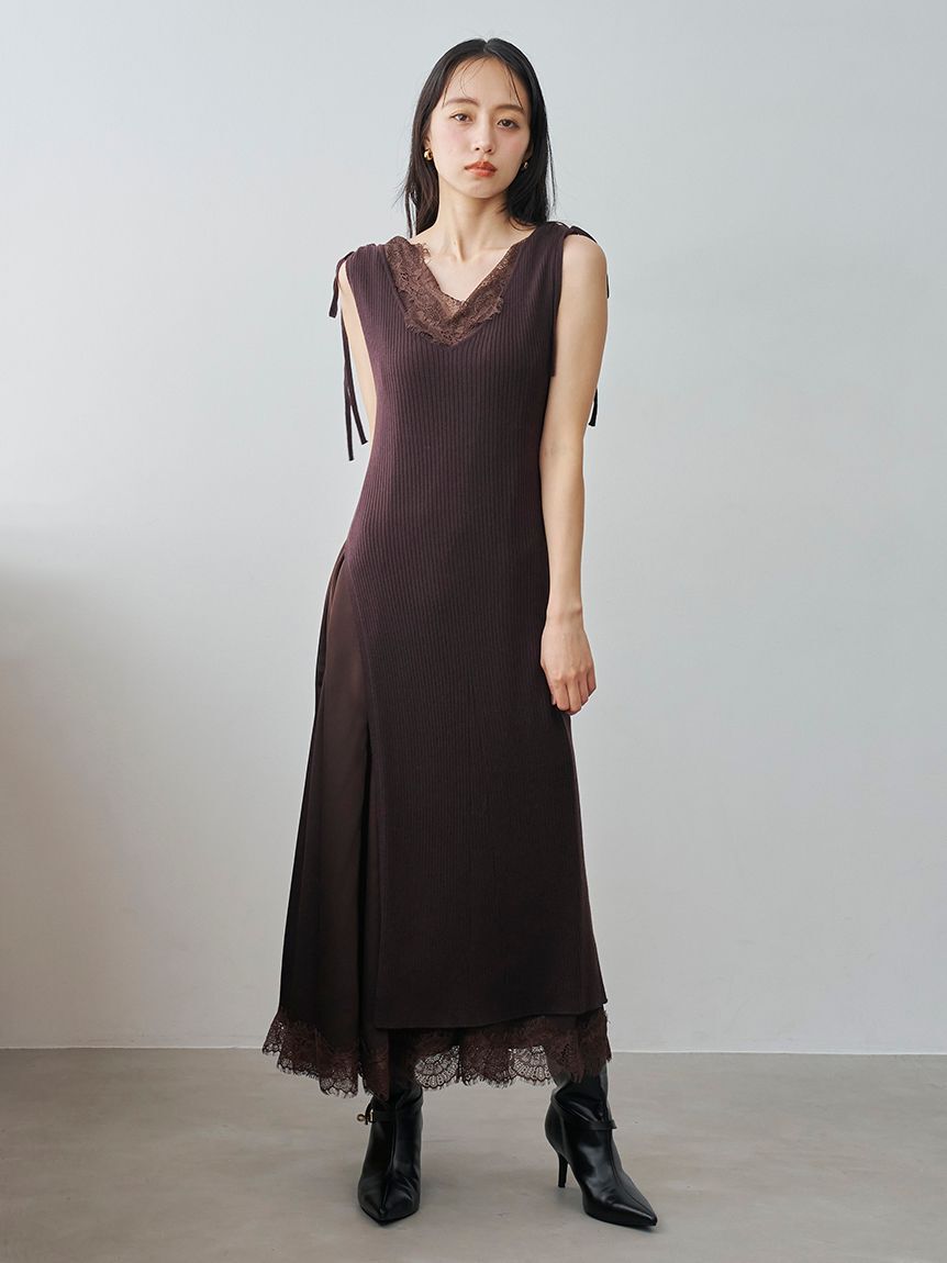 SNIDEL「レーストリムレイヤードニットワンピース」|ワンピース|