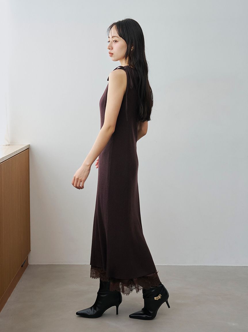 SNIDEL「レーストリムレイヤードニットワンピース」|ワンピース|