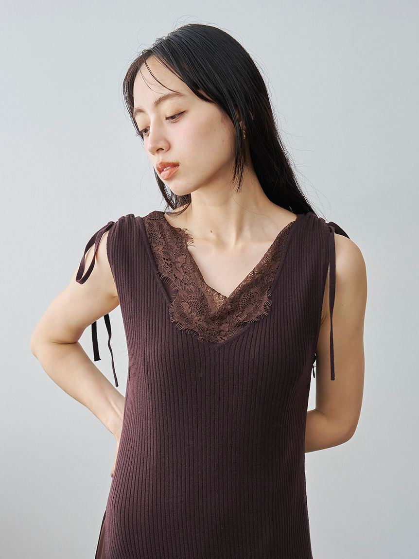 SNIDEL「レーストリムレイヤードニットワンピース」|ワンピース|
