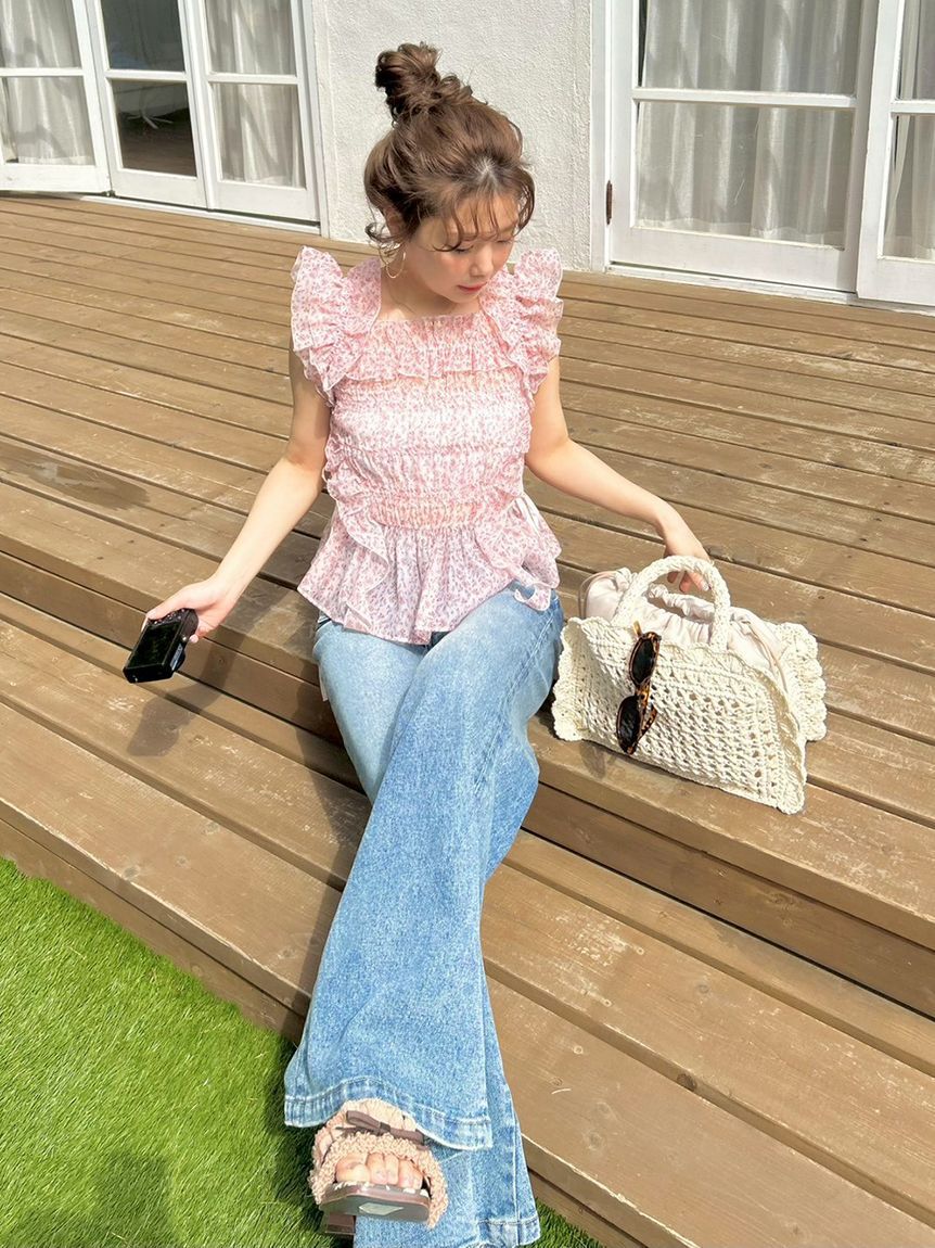 LILY BROWN「【WEB限定カラー】シャーリングレイヤーフリルトップス」|Tシャツ・カットソー|