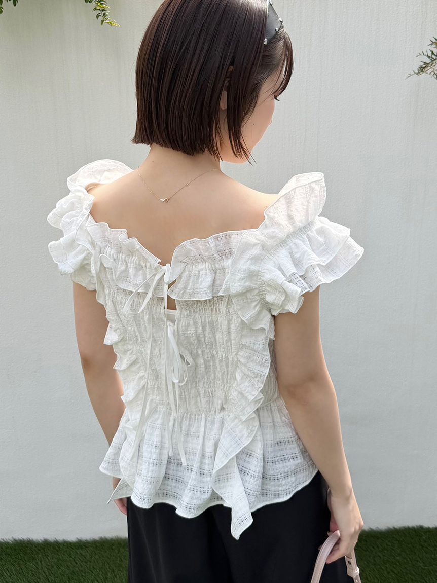 LILY BROWN「【WEB限定カラー】シャーリングレイヤーフリルトップス」|Tシャツ・カットソー|