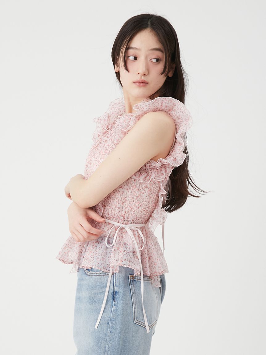 LILY BROWN「【WEB限定カラー】シャーリングレイヤーフリルトップス」|Tシャツ・カットソー|