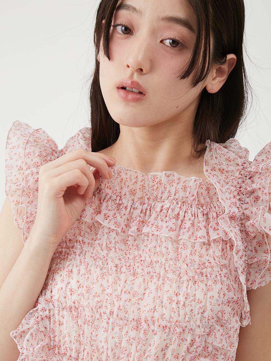LILY BROWN「【WEB限定カラー】シャーリングレイヤーフリルトップス」|Tシャツ・カットソー|