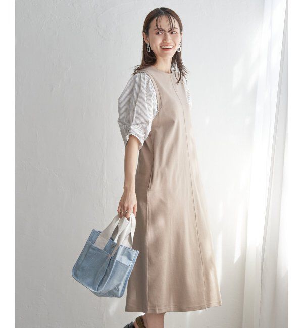 ikka「袖切り替えカットワンピース」|ワンピース|ベージュ
