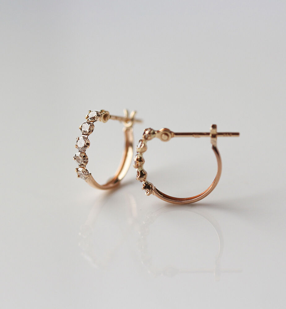  「シャンパンダイヤモンド スナップ フープ ピアス  | K10YG」|ピアス|