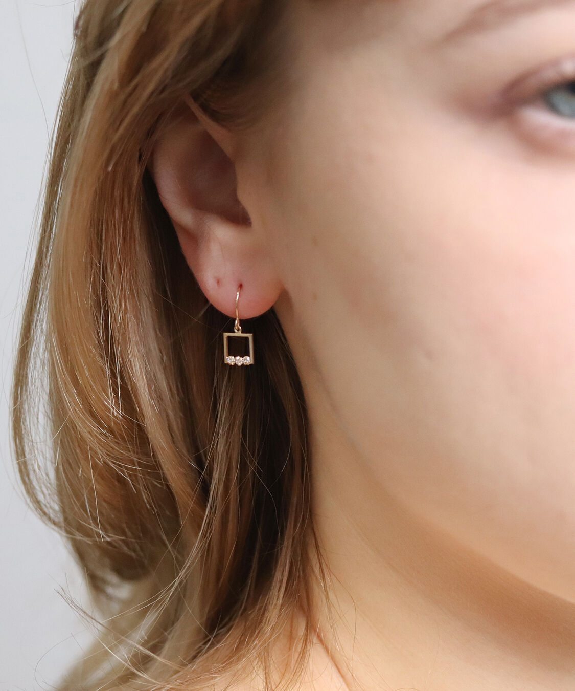  「ダイヤモンド スクエア フック ピアス | K10YG」|ピアス|