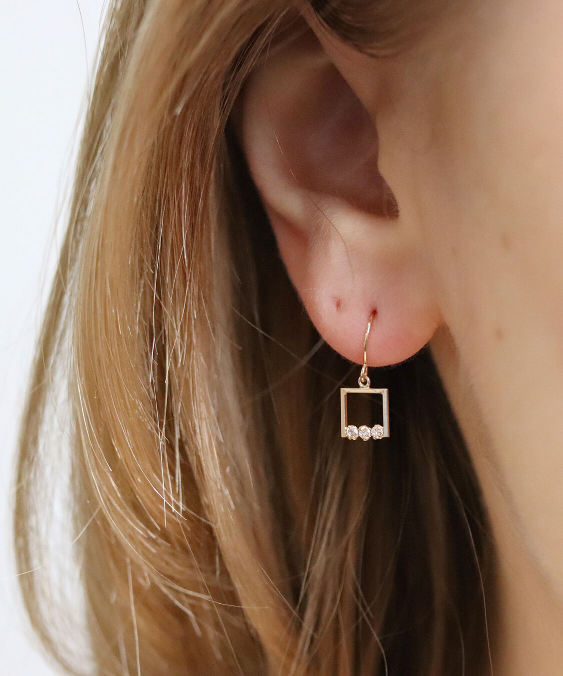  「ダイヤモンド スクエア フック ピアス | K10YG」|ピアス|