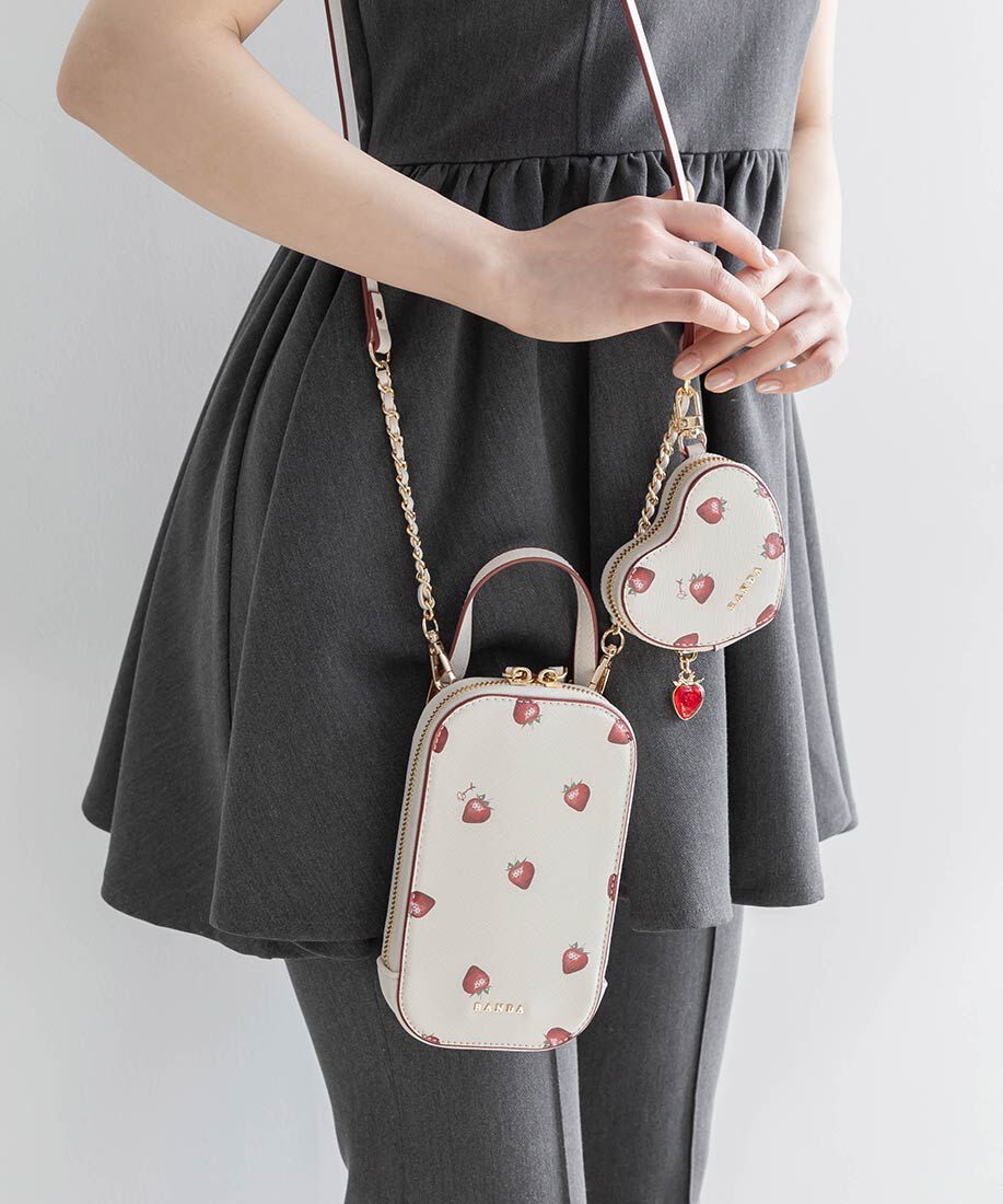  「【Cherry＆Strawberry】ハートポーチ付き2WAYマルチショルダーバッグ」|モバイルケース|