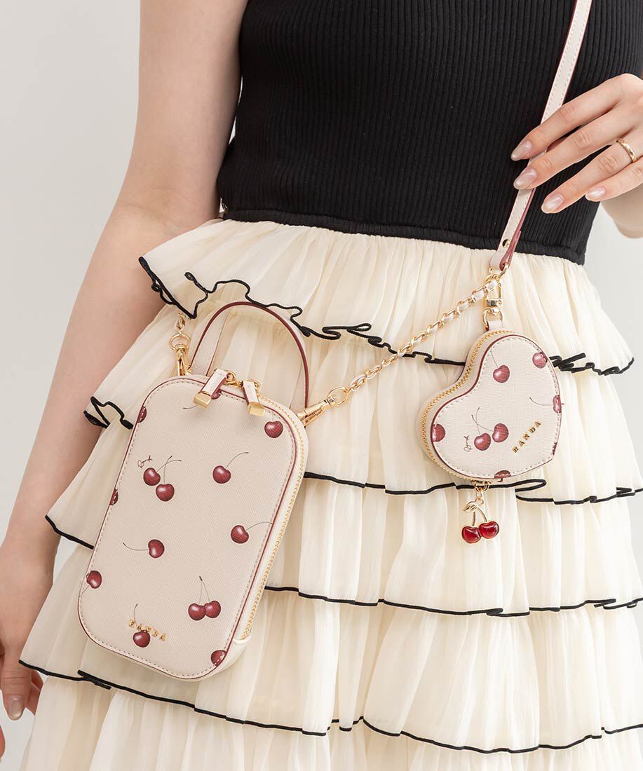  「【Cherry＆Strawberry】ハートポーチ付き2WAYマルチショルダーバッグ」|モバイルケース|