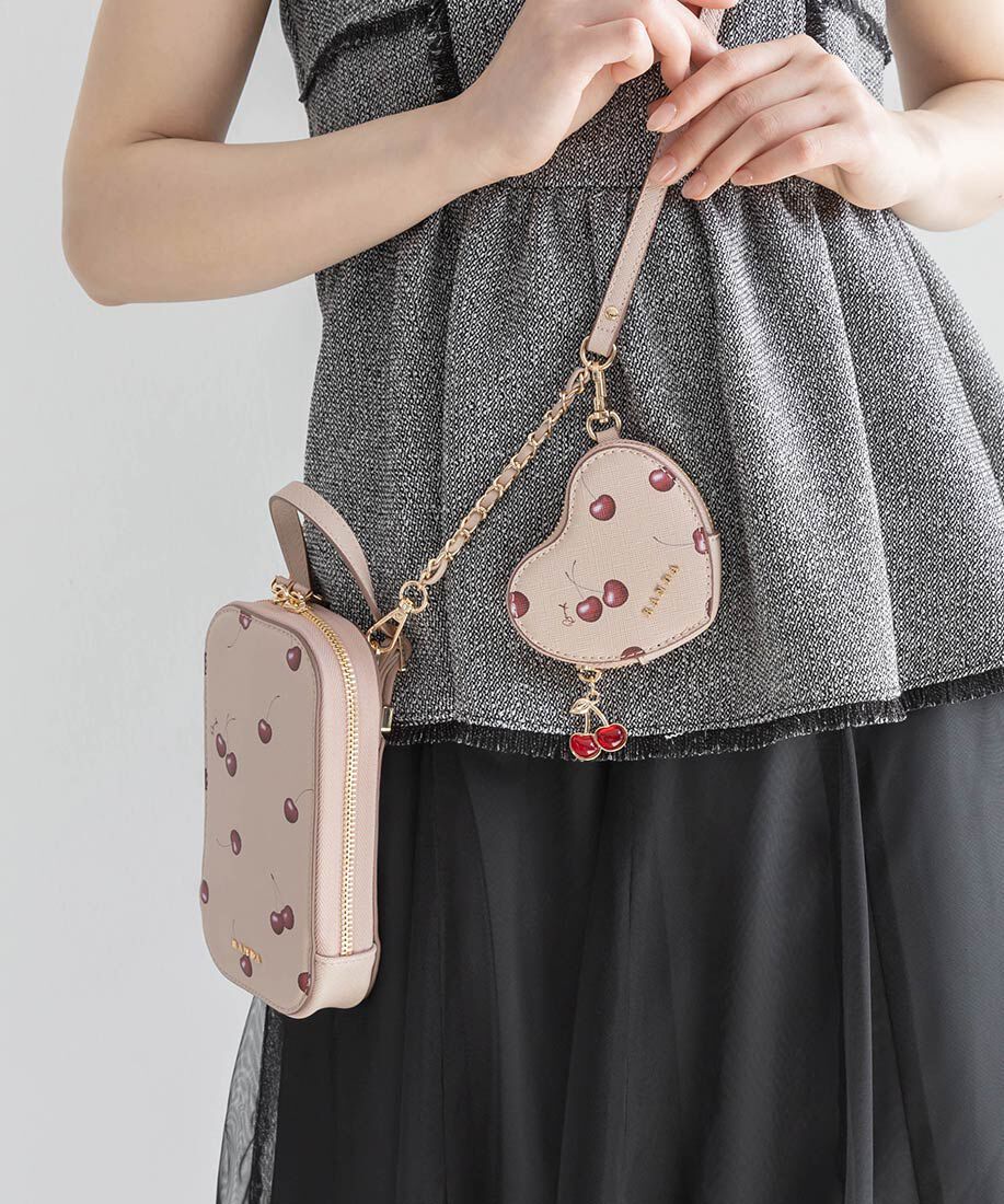  「【Cherry＆Strawberry】ハートポーチ付き2WAYマルチショルダーバッグ」|モバイルケース|