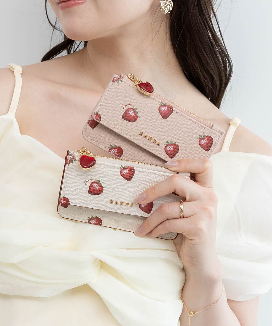  「【Cherry＆Strawberry】チャーム付きフラップフラグメントケース」|名刺入れ・カードケース|