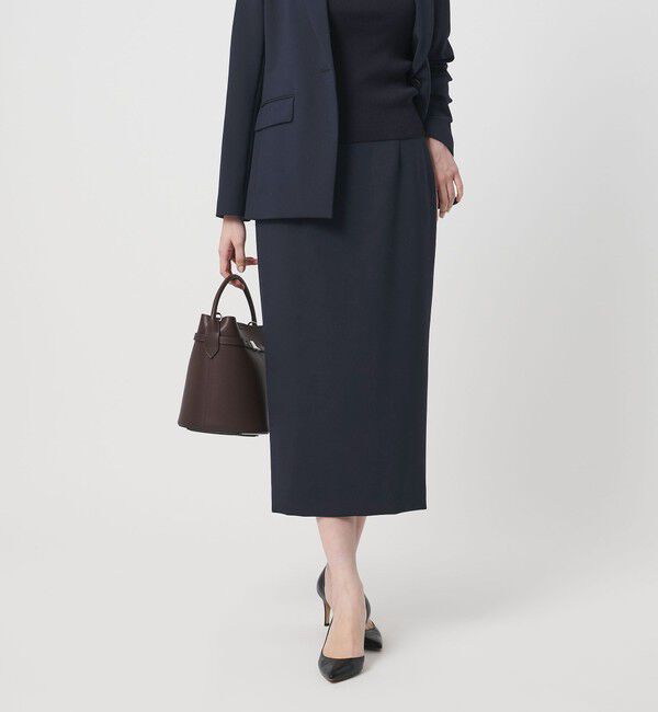 UNITED ARROWS「ダブルクロス タイトスカート ‐ストレッチ ウォッシャブル‐」|タイト|NAVY