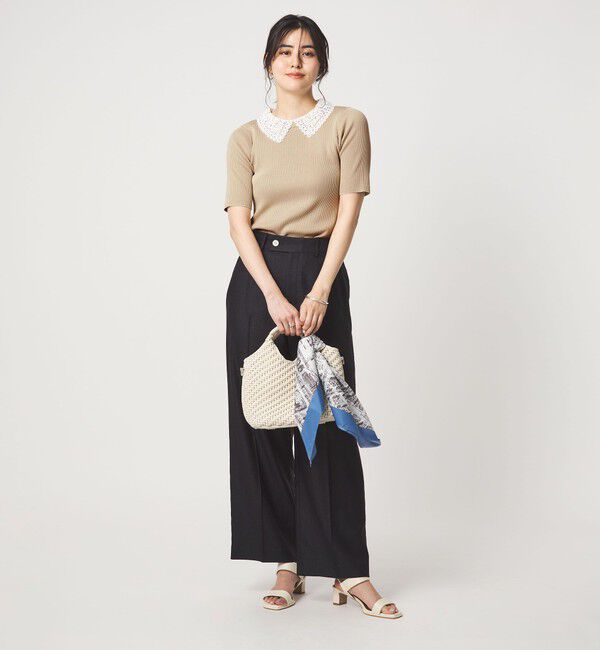 UNITED ARROWS green label relaxing「リブ エリレース 2WAY 5分袖 ニット プルオーバー」|ニット・セーター|