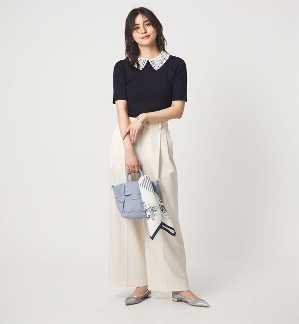 UNITED ARROWS green label relaxing「リブ エリレース 2WAY 5分袖 ニット プルオーバー」|ニット・セーター|