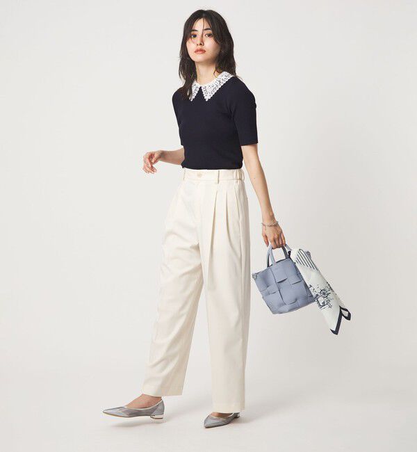 UNITED ARROWS green label relaxing「リブ エリレース 2WAY 5分袖 ニット プルオーバー」|ニット・セーター|