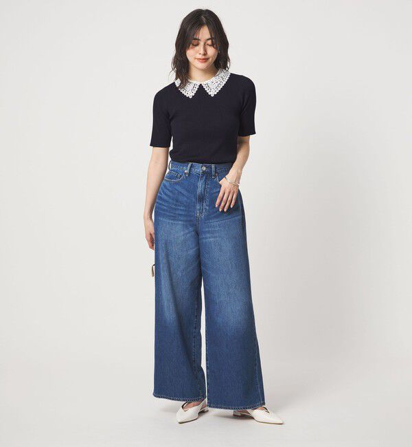 UNITED ARROWS green label relaxing「リブ エリレース 2WAY 5分袖 ニット プルオーバー」|ニット・セーター|