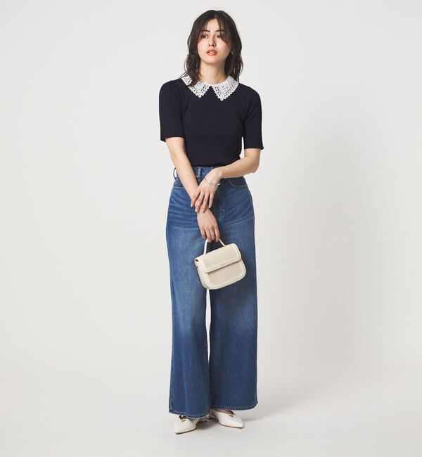 UNITED ARROWS green label relaxing「リブ エリレース 2WAY 5分袖 ニット プルオーバー」|ニット・セーター|