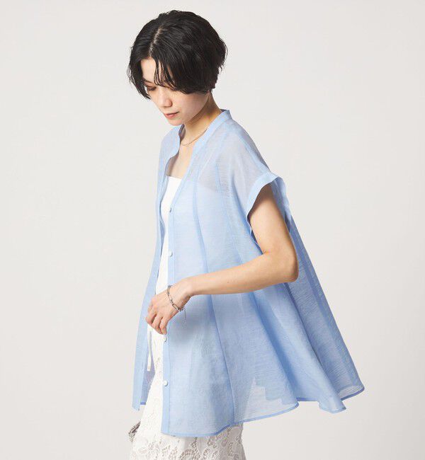 UNITED ARROWS green label relaxing「ラミーライク マチフレア ショートスリーブ ブラウス 通気性」|シャツ・ブラウス|LT.BLUE