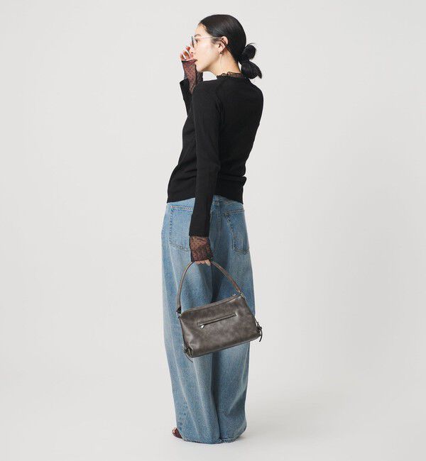 BEAUTY&YOUTH UNITED ARROWS「【WEB限定 Wardrobe DAILY MINIMAL】レースコンビ リブニットプルオーバー ウォッシャブル」|ニット・セーター|BLACK