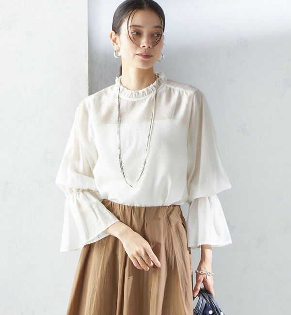 SHIPS for women「〈手洗い可能〉シルク混 シャイニー フリル スリーブ ブラウス」|シャツ・ブラウス|