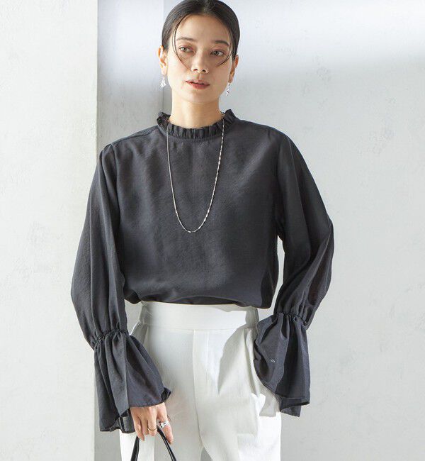 SHIPS for women「〈手洗い可能〉シルク混 シャイニー フリル スリーブ ブラウス」|シャツ・ブラウス|