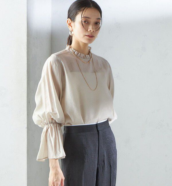 SHIPS for women「〈手洗い可能〉シルク混 シャイニー フリル スリーブ ブラウス」|シャツ・ブラウス|