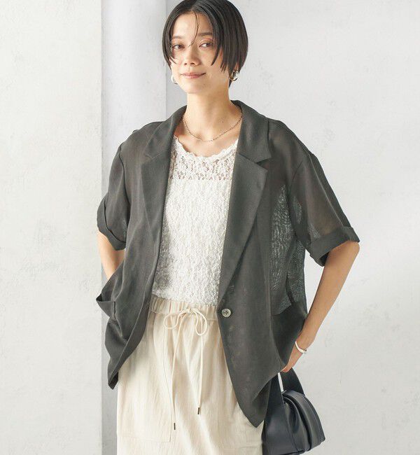 SHIPS for women「〈手洗い可能〉麻調 メッシュ ジャケット シャツ」|シャツ・ブラウス|