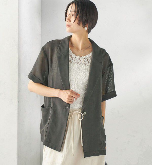 SHIPS for women「〈手洗い可能〉麻調 メッシュ ジャケット シャツ」|シャツ・ブラウス|