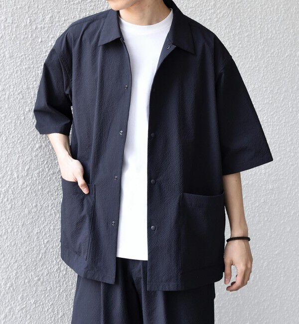 SHIPS any「SHIPS any:〈撥水/軽量/ストレッチ〉SOLOTEX(R) シアサッカー キャンプポケット シャツ◇」|シャツ・ブラウス|ネイビー